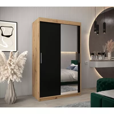 Tolóajtós gardróbszekrény 120 cm széles TIMEA 2 - artisan tölgy / fekete
