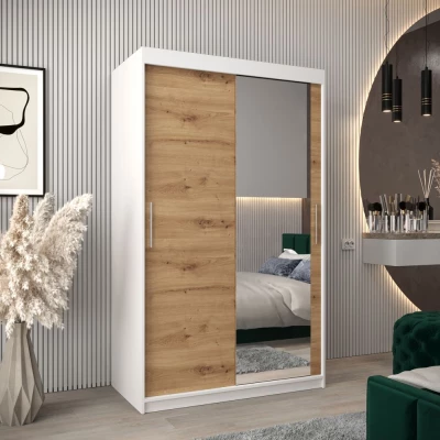 Tolóajtós gardróbszekrény 120 cm széles TIMEA 2 - fehér / artisan tölgy