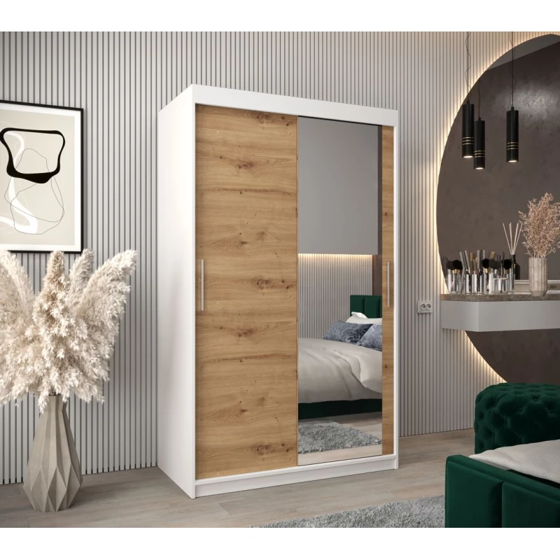 Tolóajtós gardróbszekrény 120 cm széles TIMEA 2 - fehér / artisan tölgy