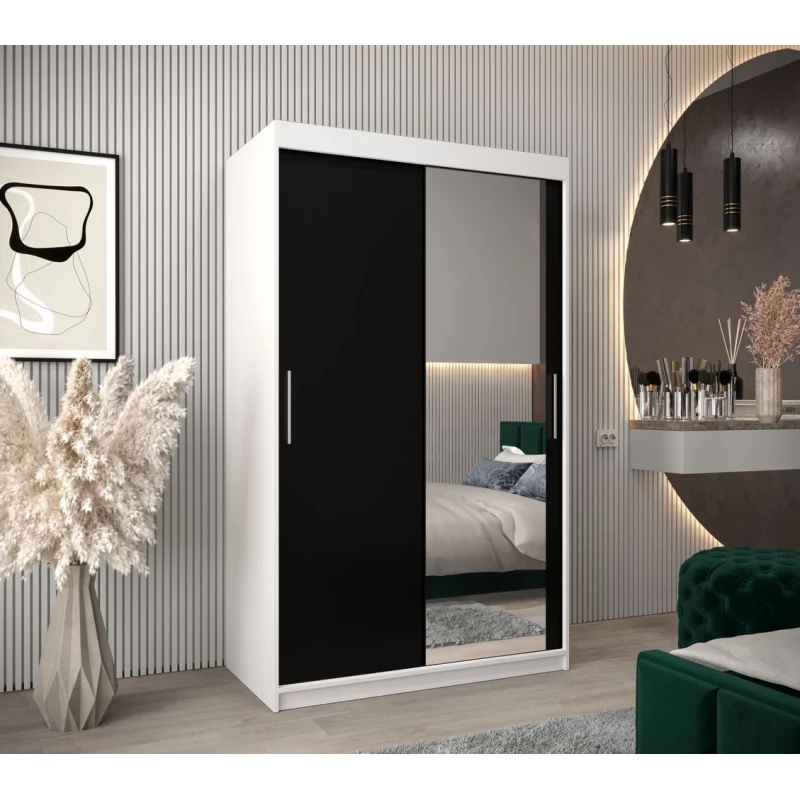 Tolóajtós szekrény 120 cm széles TIMEA 2 - fehér / fekete