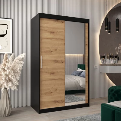 Tolóajtós gardróbszekrény 120 cm széles TIMEA 2 - fekete / artisan tölgy