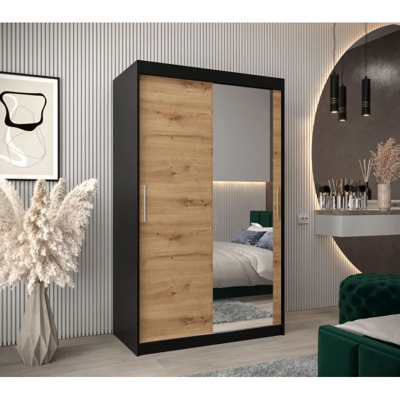 Tolóajtós gardróbszekrény 120 cm széles TIMEA 2 - fekete / artisan tölgy