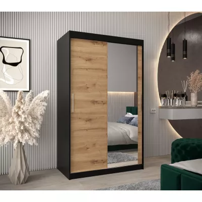 Tolóajtós gardróbszekrény 120 cm széles TIMEA 2 - fekete / artisan tölgy