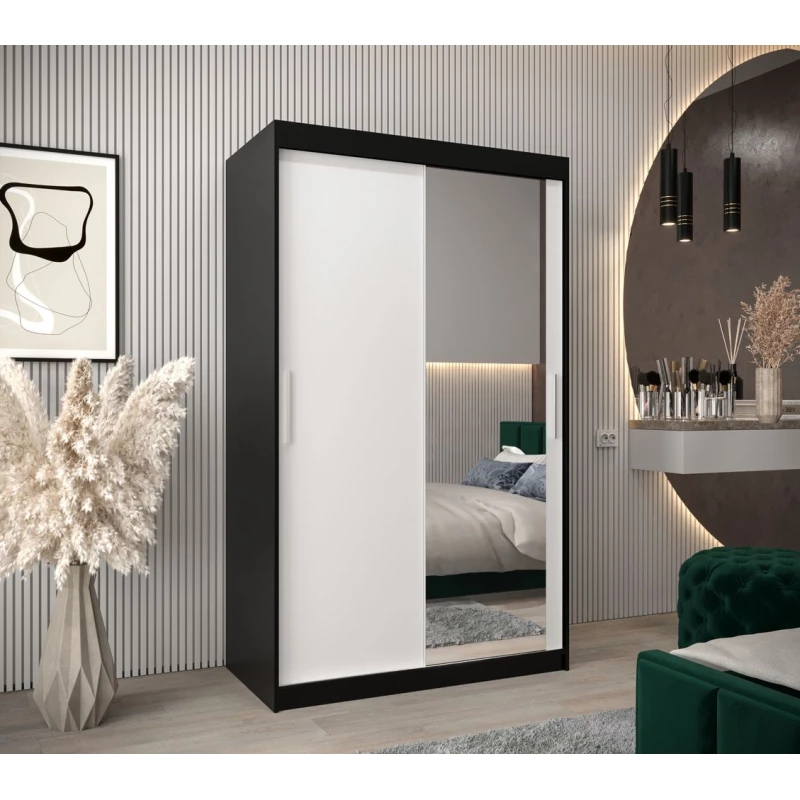 Tolóajtós szekrény 120 cm széles TIMEA 2 - fekete / fehér