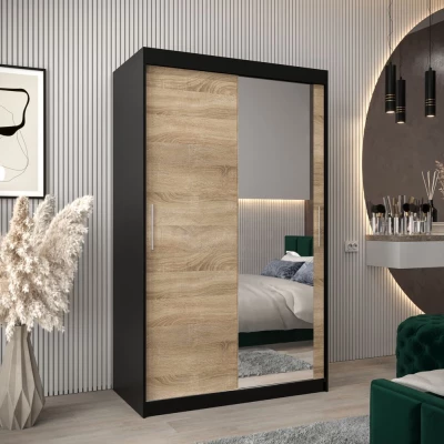 Tolóajtós gardróbszekrény 120 cm széles TIMEA 2 - fekete / sonoma tölgy