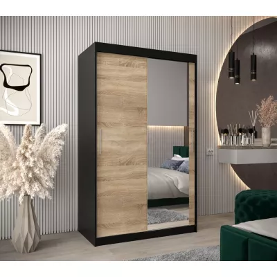 Tolóajtós gardróbszekrény 120 cm széles TIMEA 2 - fekete / sonoma tölgy