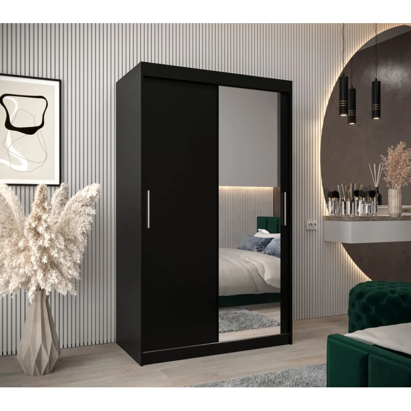 Tolóajtós gardróbszekrény, 120 cm széles, TIMEA 2 - fekete