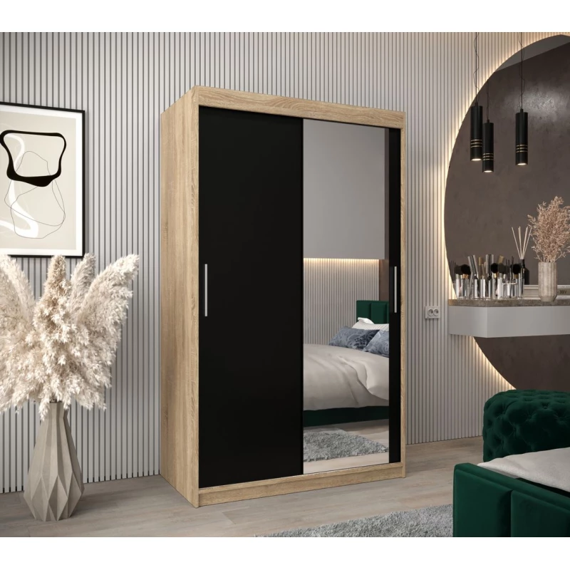 Tolóajtós gardróbszekrény 120 cm széles TIMEA 2 - sonoma tölgy / fekete