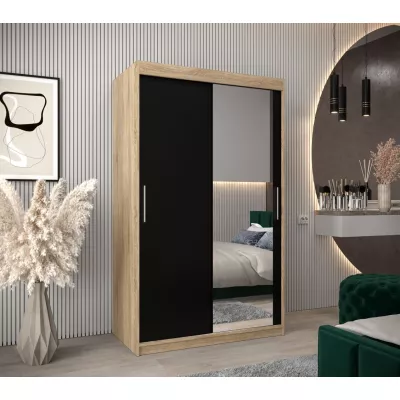 Tolóajtós gardróbszekrény 120 cm széles TIMEA 2 - sonoma tölgy / fekete