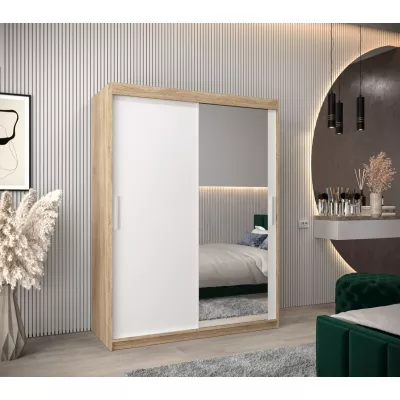 Tolóajtós gardróbszekrény, 150 cm széles, TIMEA 2 - sonoma tölgy / fehér
