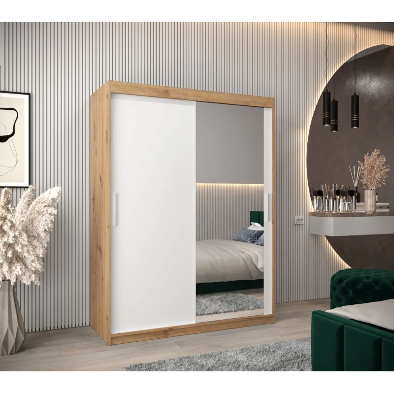 Tolóajtós gardróbszekrény 150 cm széles TIMEA 2 - artisan tölgy / fehér
