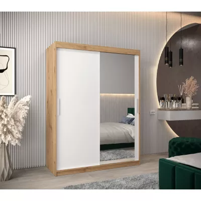 Tolóajtós gardróbszekrény 150 cm széles TIMEA 2 - artisan tölgy / fehér