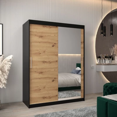 Tolóajtós gardróbszekrény 150 cm széles TIMEA 2 - fekete / artisan tölgy