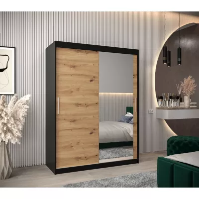 Tolóajtós gardróbszekrény 150 cm széles TIMEA 2 - fekete / artisan tölgy