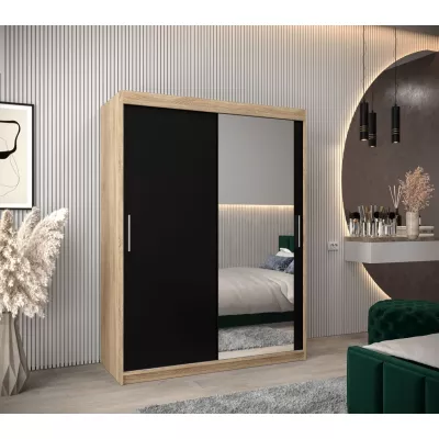 Tolóajtós gardróbszekrény 150 cm széles TIMEA 2 - sonoma tölgy / fekete