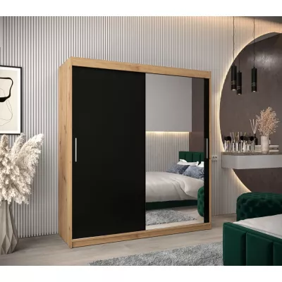 Tolóajtós gardróbszekrény 180 cm széles TIMEA 2 - artisan tölgy / fekete