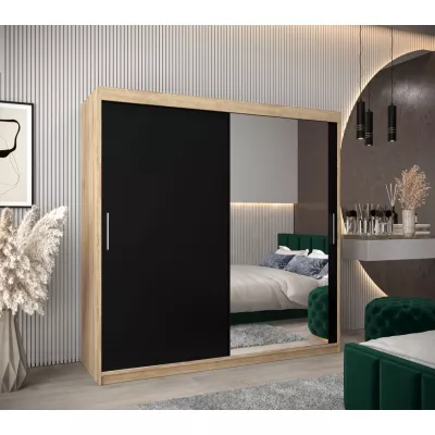 Tolóajtós gardróbszekrény 200 cm széles TIMEA 2 - sonoma tölgy / fekete