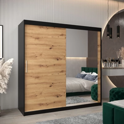 Tolóajtós gardróbszekrény 200 cm széles TIMEA 2 - fekete / artisan tölgy