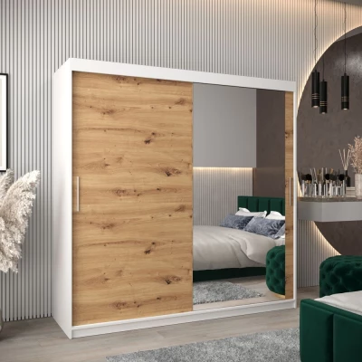 Tolóajtós gardróbszekrény 200 cm széles TIMEA 2 - fehér / artisan tölgy