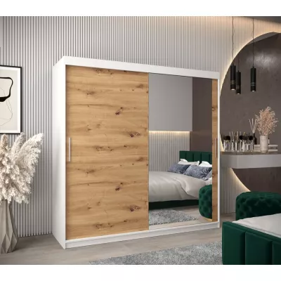 Tolóajtós gardróbszekrény 200 cm széles TIMEA 2 - fehér / artisan tölgy