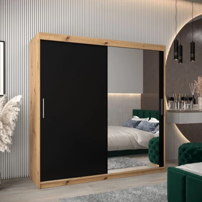 Tolóajtós gardróbszekrény 200 cm széles TIMEA 2 - artisan tölgy / fekete