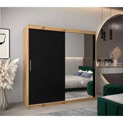 Tolóajtós gardróbszekrény 200 cm széles TIMEA 2 - artisan tölgy / fekete