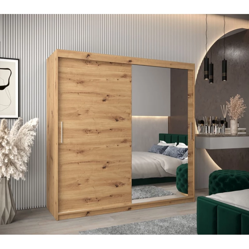 Tolóajtós gardróbszekrény, 200 cm széles, TIMEA 2 - artisan tölgyfa
