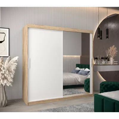 Tolóajtós gardróbszekrény, 200 cm széles, TIMEA 2 - sonoma tölgy / fehér