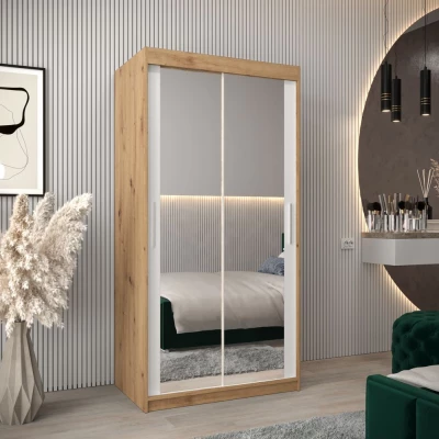 Tolóajtós gardróbszekrény 100 cm széles TIMEA 3 - artisan tölgy / fehér