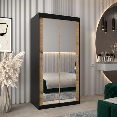 Tolóajtós gardróbszekrény 100 cm széles TIMEA 3 - fekete / artisan tölgy