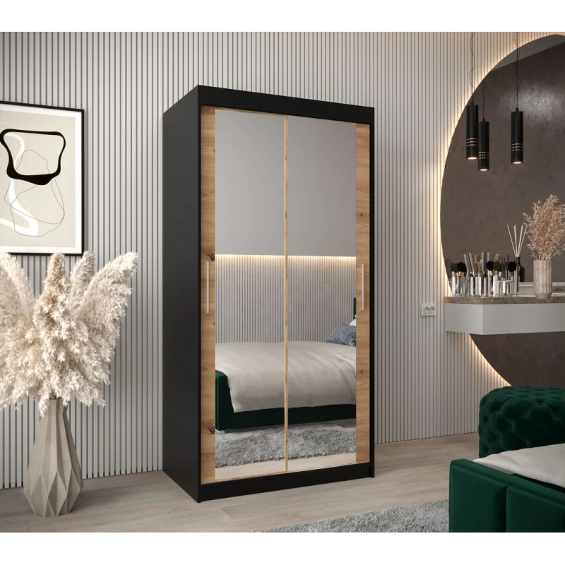 Tolóajtós gardróbszekrény 100 cm széles TIMEA 3 - fekete / artisan tölgy