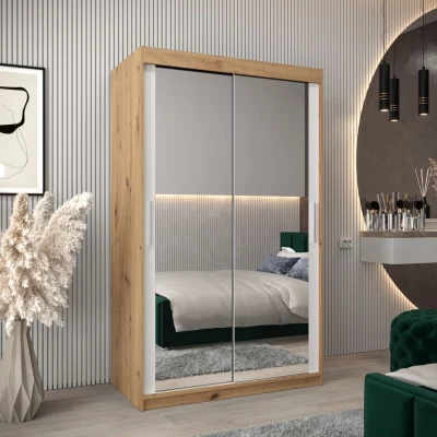 Tolóajtós gardróbszekrény 120 cm széles TIMEA 3 - artisan tölgy / fehér
