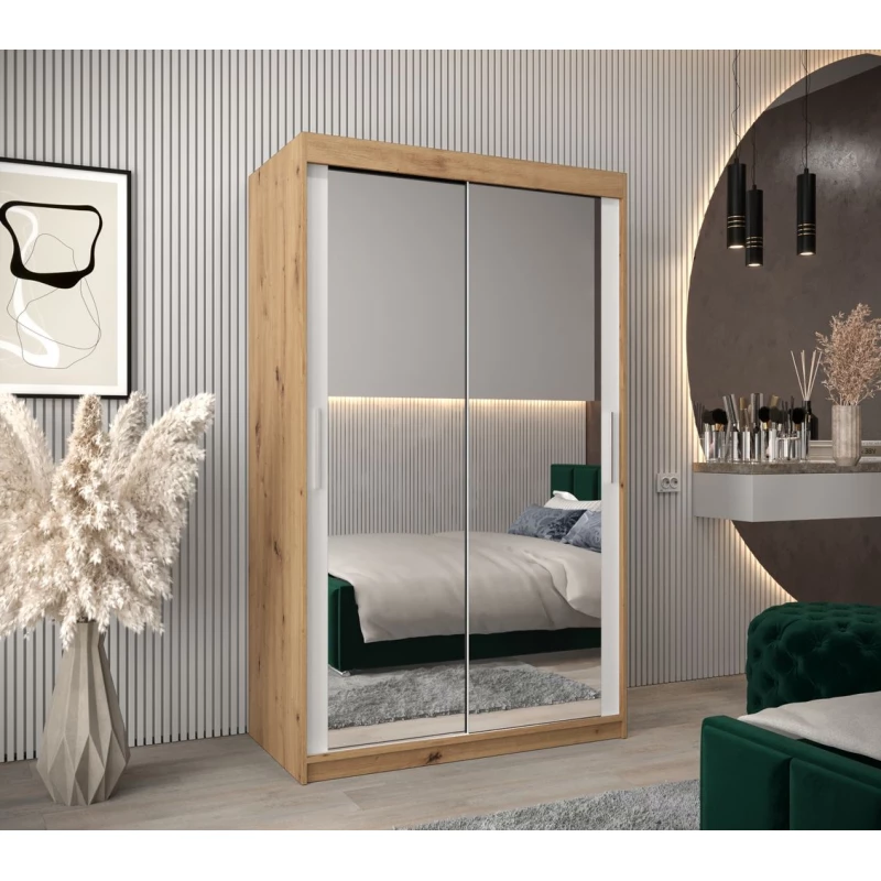 Tolóajtós gardróbszekrény 120 cm széles TIMEA 3 - artisan tölgy / fehér
