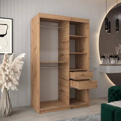 Tolóajtós gardróbszekrény 120 cm széles TIMEA 3 - artisan tölgy / fehér