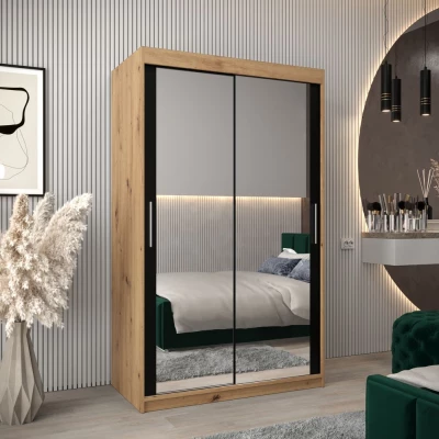 Tolóajtós gardróbszekrény 120 cm széles TIMEA 3 - artisan tölgy / fekete