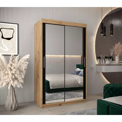 Tolóajtós gardróbszekrény 120 cm széles TIMEA 3 - artisan tölgy / fekete