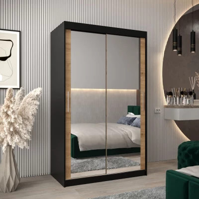 Tolóajtós gardróbszekrény 120 cm széles TIMEA 3 - fekete / artisan tölgy