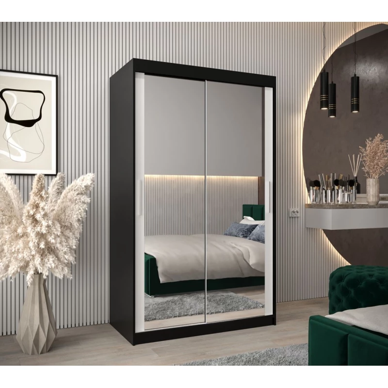Tolóajtós szekrény 120 cm széles TIMEA 3 - fekete / fehér