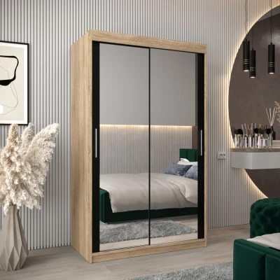 Tolóajtós gardróbszekrény 120 cm széles TIMEA 3 - sonoma tölgy / fekete