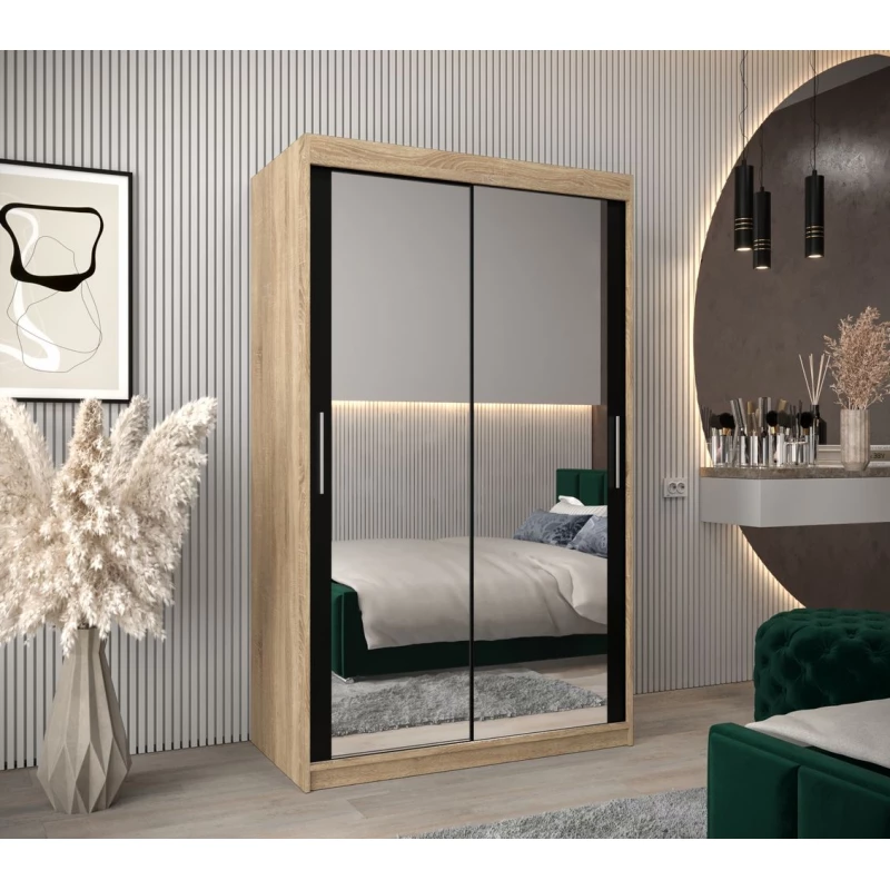 Tolóajtós gardróbszekrény 120 cm széles TIMEA 3 - sonoma tölgy / fekete