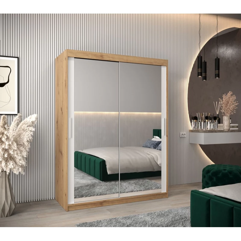 Tolóajtós gardróbszekrény 150 cm széles TIMEA 3 - artisan tölgy / fehér