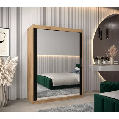 Tolóajtós gardróbszekrény 150 cm széles TIMEA 3 - artisan tölgy / fekete