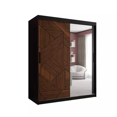 MADELEIN 3 tükrös ruhásszekrény - szélesség 150 cm, fekete + diófa