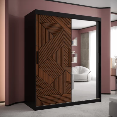MADELEIN 3 tükrös ruhásszekrény - szélesség 150 cm, fekete + diófa
