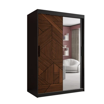 MADELEIN 3 tükrös ruhásszekrény - szélesség 120 cm, fekete + diófa