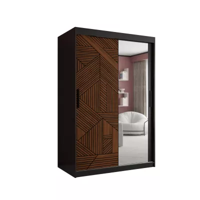 MADELEIN 3 tükrös ruhásszekrény - szélesség 120 cm, fekete + diófa