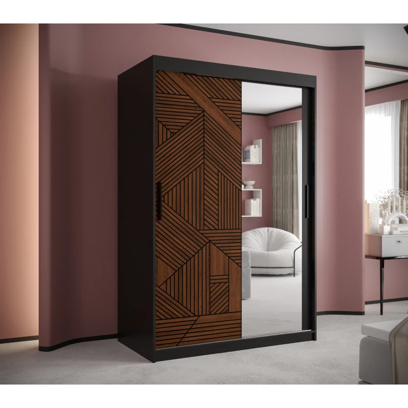 MADELEIN 3 tükrös ruhásszekrény - szélesség 120 cm, fekete + diófa