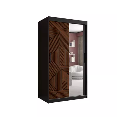 MADELEIN 3 tükrös ruhásszekrény - szélesség 100 cm, fekete + diófa