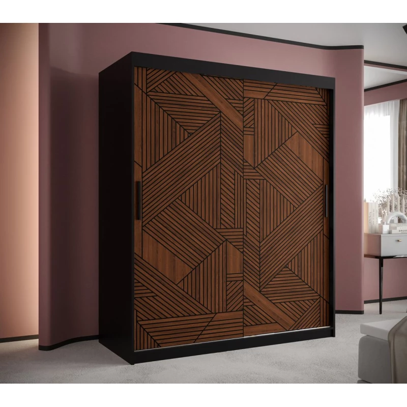 MADELEIN 2 tolóajtós gardróbszekrény - szélesség 150 cm, fekete / diófa