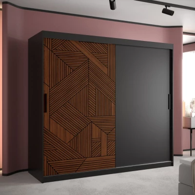 MADELEIN 1 tolóajtós gardróbszekrény - szélesség 200 cm, fekete / diófa